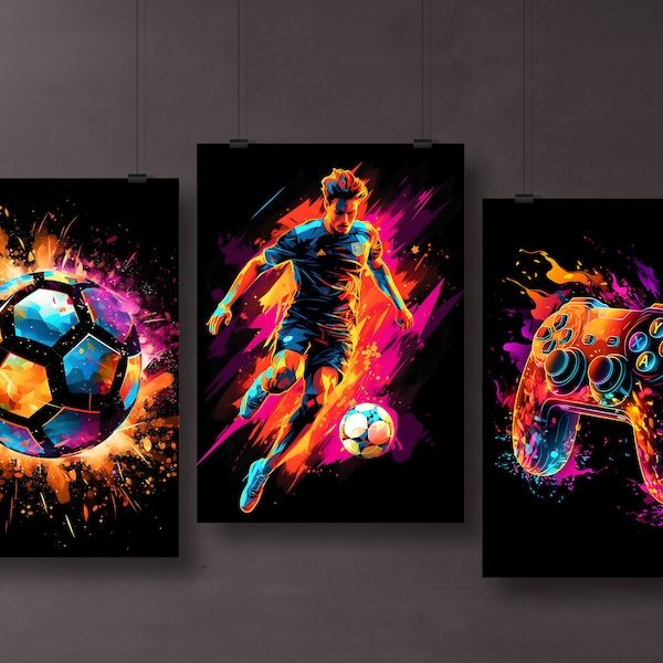 Fotomurales de juegos modernos | Decoración de sala de juegos | Motivos de juego | futbol | juegos de azar pósters | Descarga instantánea para imprimir usted mismo