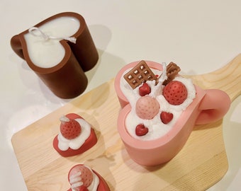 Heart Mug Candle: Strawberry Chocolate Cereal Dessert Candle