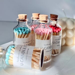 Colorful Matches in Glass Jar | Candle Decor & Accessories | Home Decoration | 2" Safety Matches | Matchstick Jar | Apothecary Matches