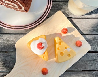 Handmade Cheese Slice Candle: Soy & Beeswax Dessert Decor