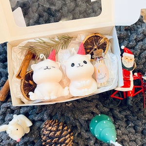 Christmas Candle Set | Cute Cat Candle Set | Santa Claus Scented Candle Gift Set | Santa’s Favorites Candle Set | Holiday Candle Sample Set