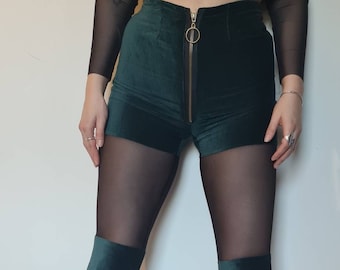 Bottle Green Velvet Mesh Flares