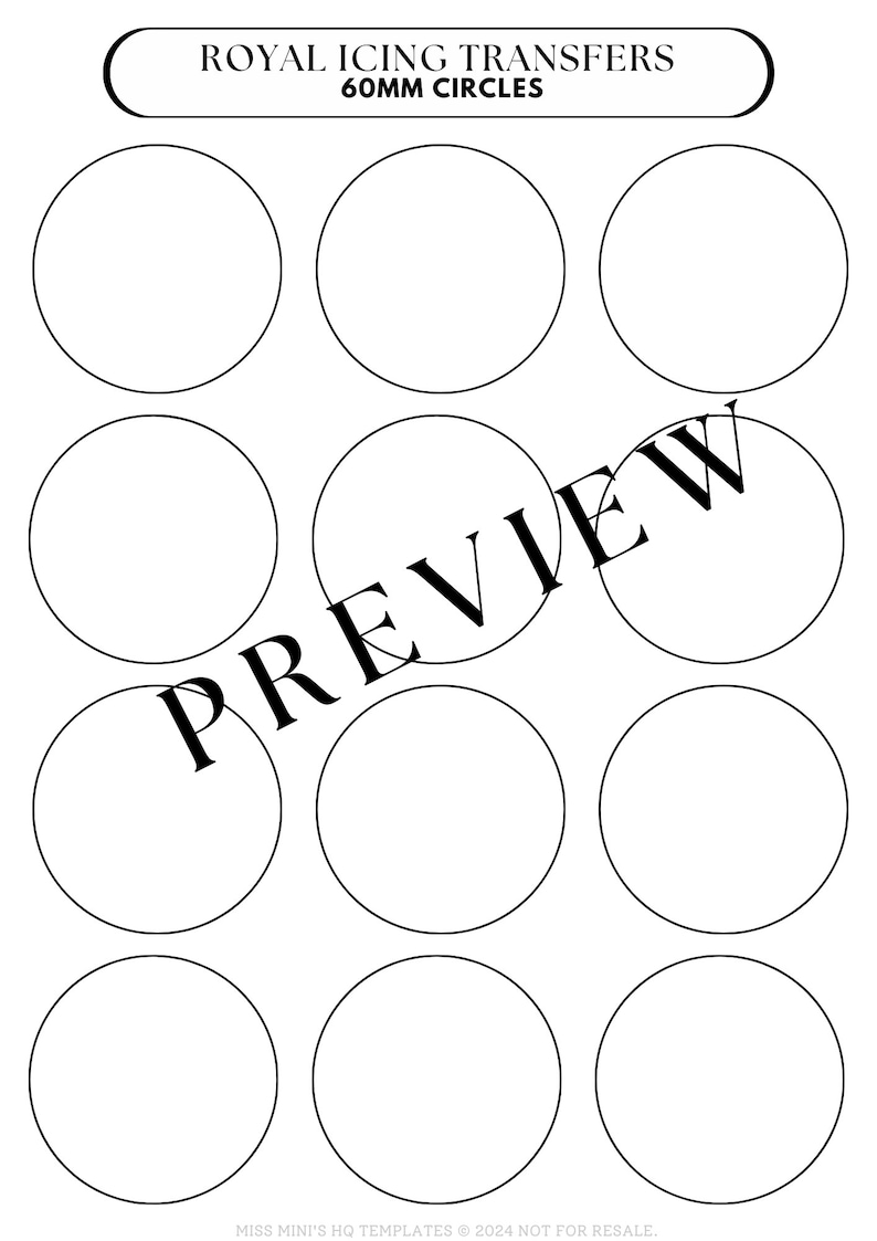 Circle Royal Icing Transfers Template, 10mm60mm (PDF Pattern) Etsy