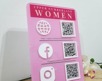 Trippelikon och QR-kod | QR-kod för företag | Multi-QR-kod Instagram Facebook Företagsskylt för sociala medier | Instagram-skylt för företag