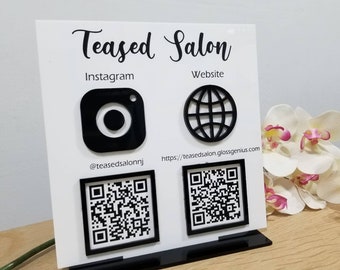 Business QR Code | Social Media Schild | Salonschild | Beauty Sign | Friseurinnen Kosmetikerin Schild | Multi QR Code Instagram Facebook | QR Schild