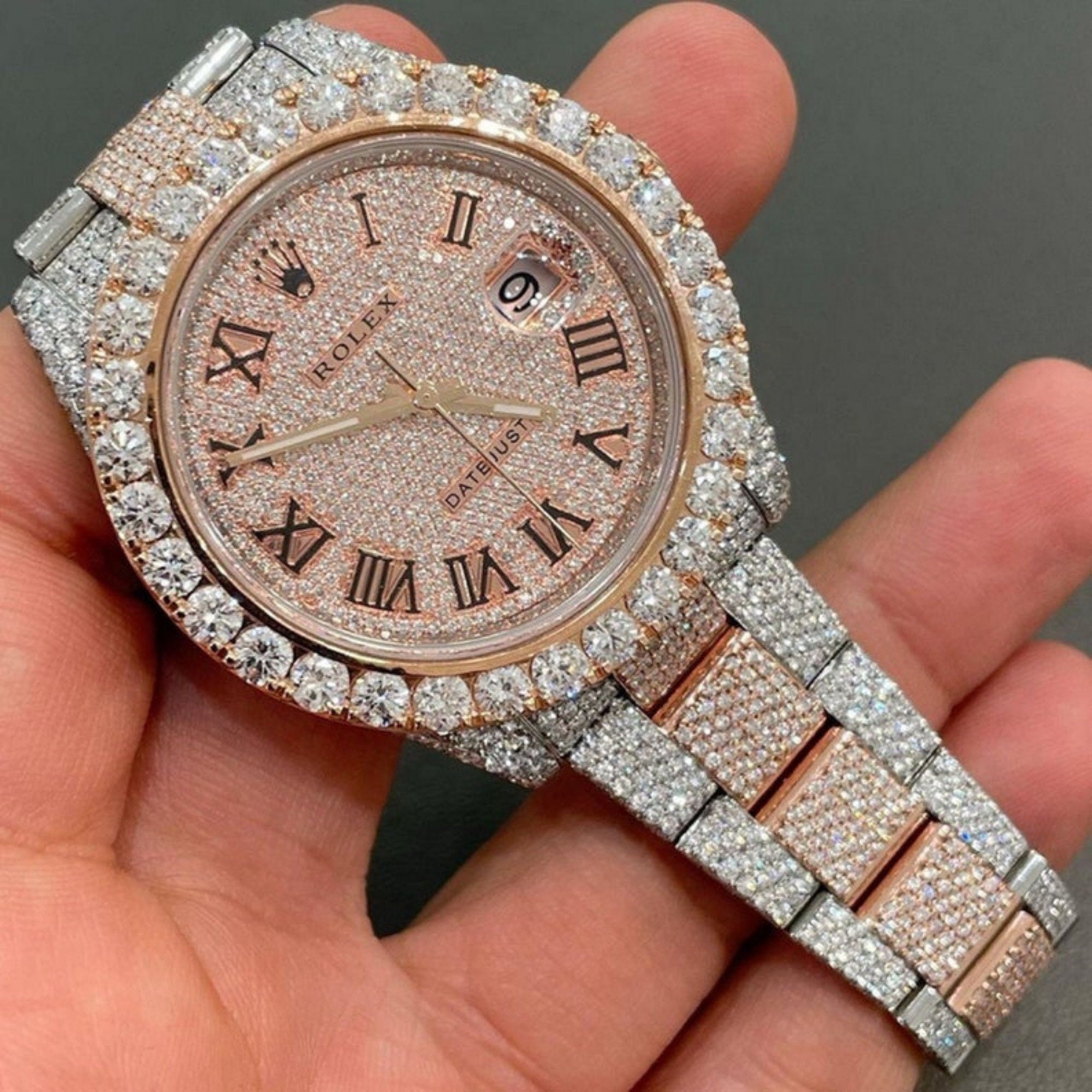 Real Replica Iced Out Moissanite Diamond Watch Rolex Men Two Etsy