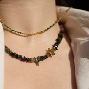 Delicate, colorful tourmaline chain 925 sterling silver gold plated / gift / chip tourmaline necklace / party jewelry