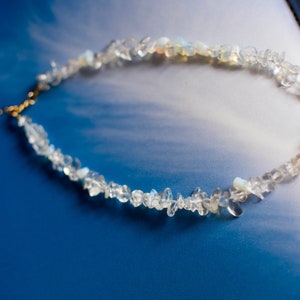 Dainty Opalite Beaded Choker Necklace / Lightweight Wedding Necklace / Gold Plated /