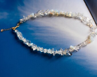 Dainty Opalite Beaded Choker Necklace / Lightweight Wedding Necklace / Gold Plated /