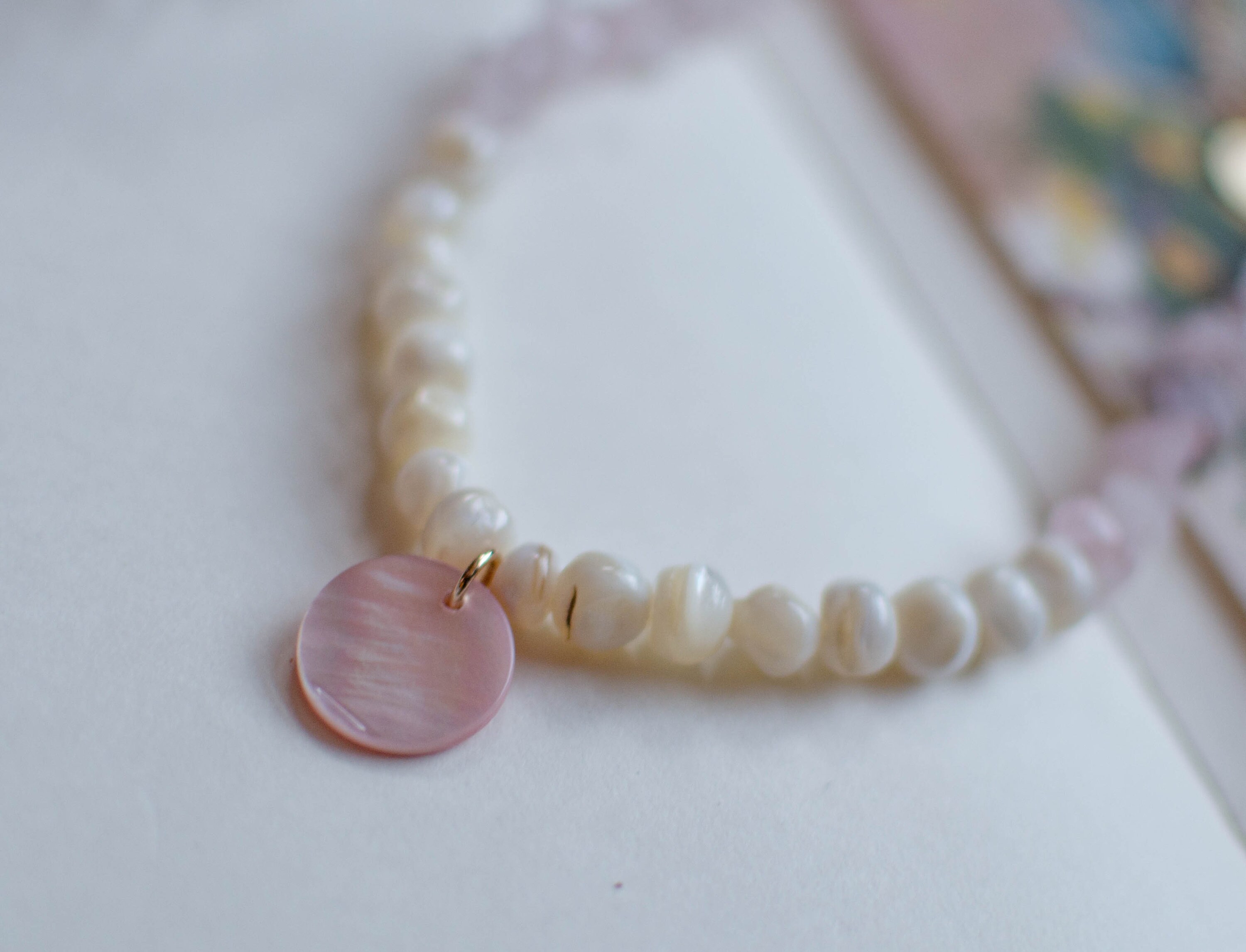 Collier Vintage Deux Rangs - Perles Carrées Quartz Rose Et Nacre - Modèle 801