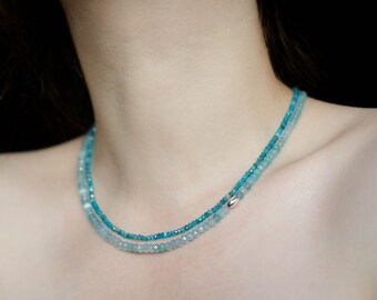 Necklace apatite/ jade/ choker/ natural stone beads/ party jewelry/ silver 925/ wedding jewelry/ handmade jewelry