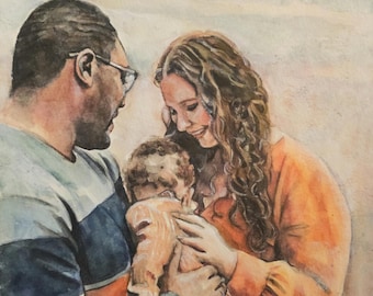 Custom Portrait from Photo/ Hand Painted Watercolor Acrylic/ Personalised Couple, Family, Pet, Baby, House Art / Personalised Landscape Art