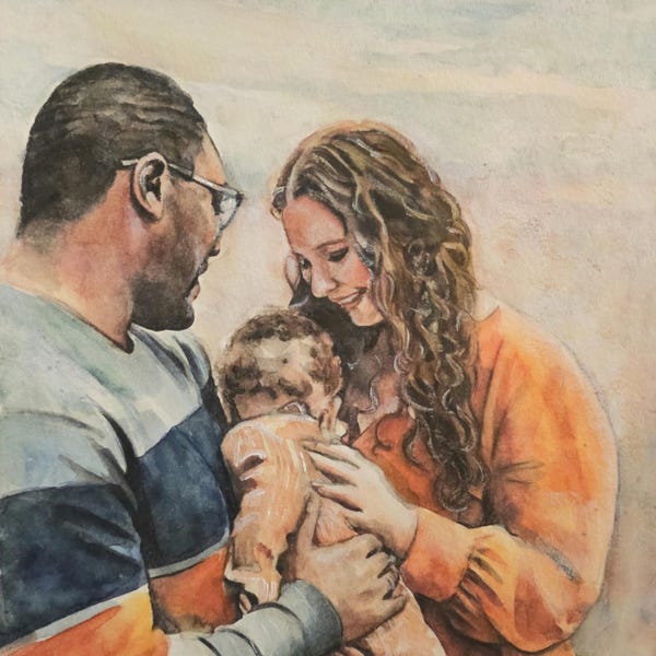 Hand-Painted Portrait from Photo | Custom Watercolor Family Art