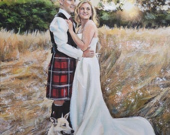 Hand-Painted Watercolor Couple Portrait, Custom Wedding Anniversary Gift