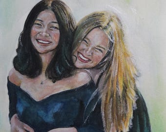 写真から手描きのカスタム肖像画 | 水彩画またはアクリル画 | 家族、カップル、ペット、または家のパーソナライズされたアート | ユニークなギフトアイデア