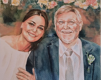Hand-Painted Watercolour Portrait|Anniversary Gift|Family Portrait|Pet Portrait|Wedding gift|Drawing from Photo|Custom Baby,Child Portrait