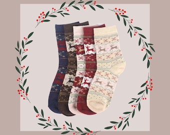 5 pairs Christmas women's socks set Nordic winter  wool cotton blend reindeers enjoy the box UK fair isle Scandinavian wife mum