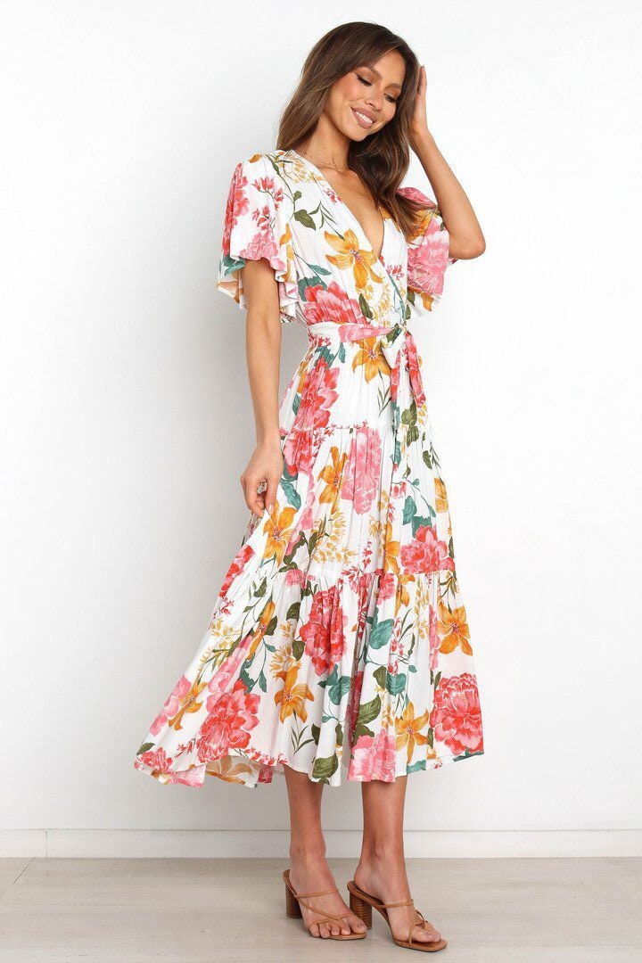 Summer Floral Print V-neck Dress for Women - Etsy