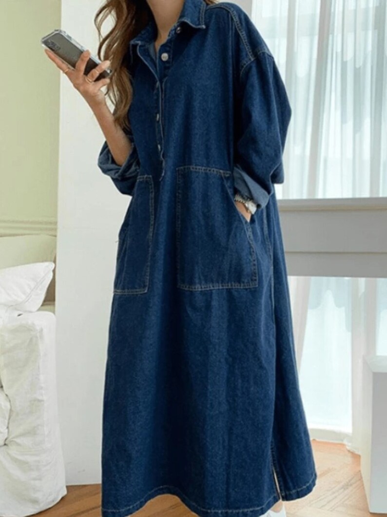 One Size Long Denim Shirt Urban Casual Jean Dress for Women - Etsy