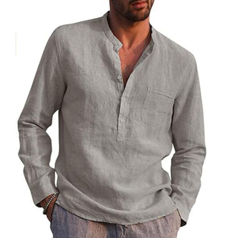 Men’s Linen-Like Casual Long-Sleeve Shirt – Lightweight Spring Style