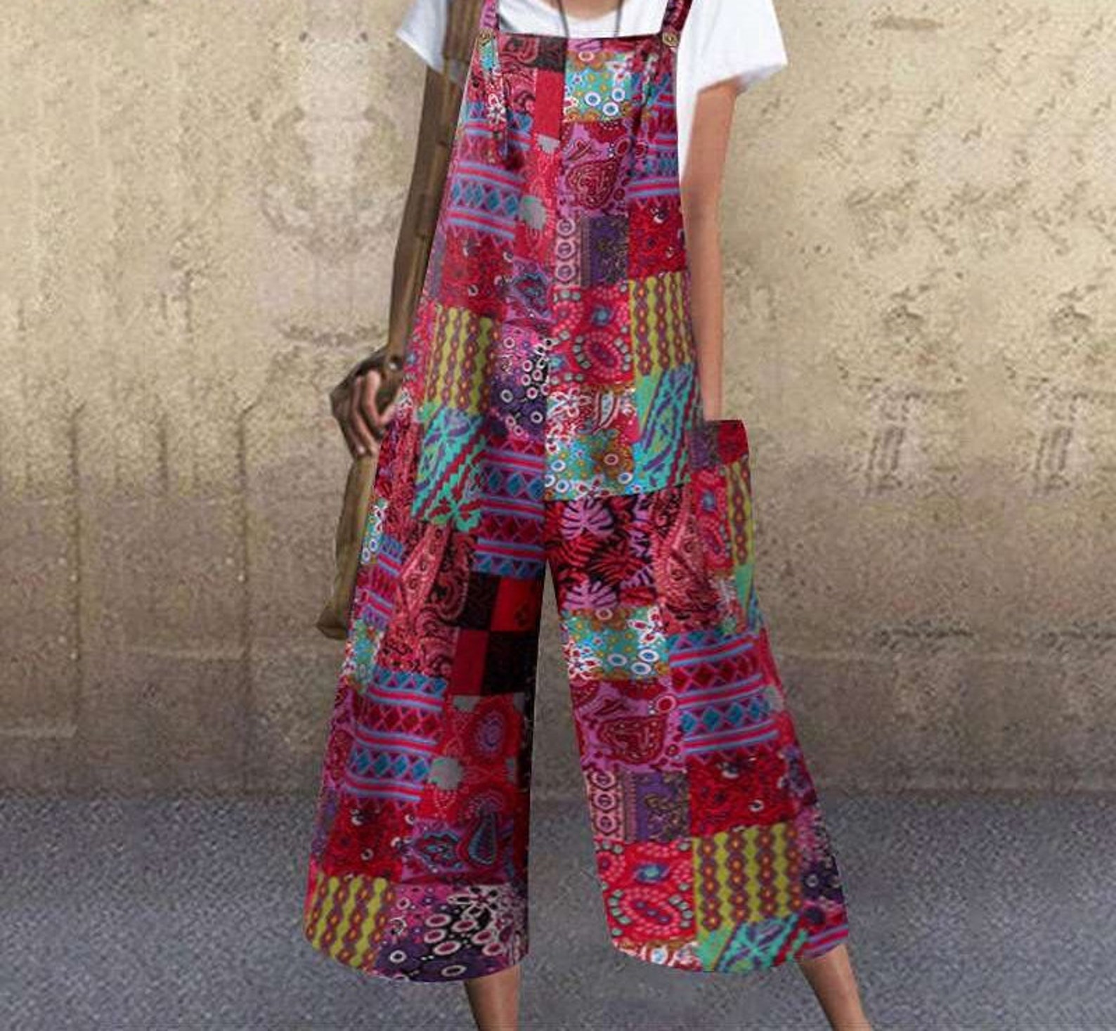 Lightweight Boho Rompers for Women Patchwork Wide Leg Summer Etsy