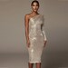 One Shoulder Sequin Long Sleeve Dress, Elegant Evening Wedding Party Dress For Women 