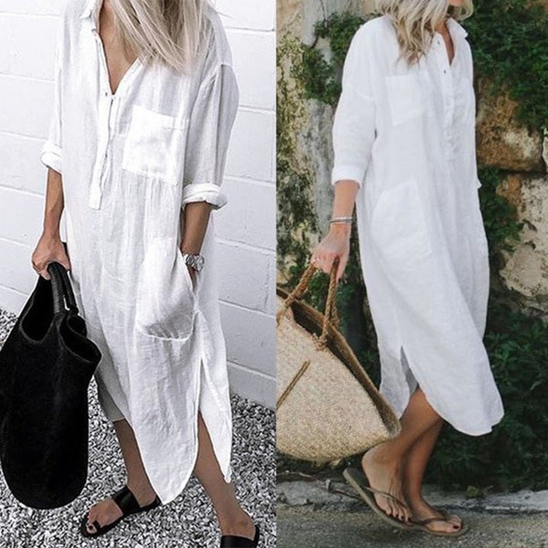 Plus Size Long Casual Dress Shirt for Women Summer Maxi - Etsy