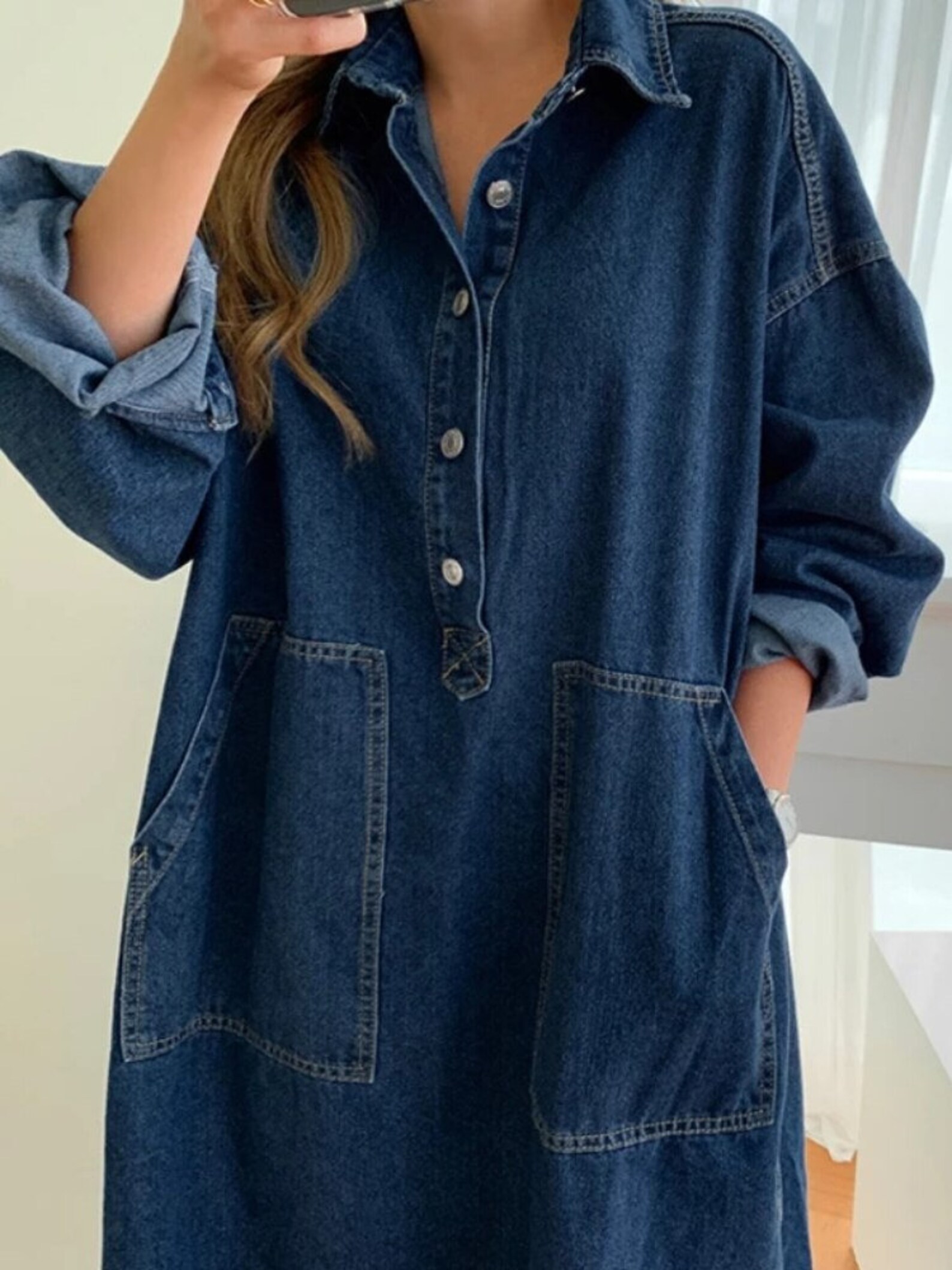 One Size Long Denim Shirt Urban Casual Jean Dress for Women - Etsy