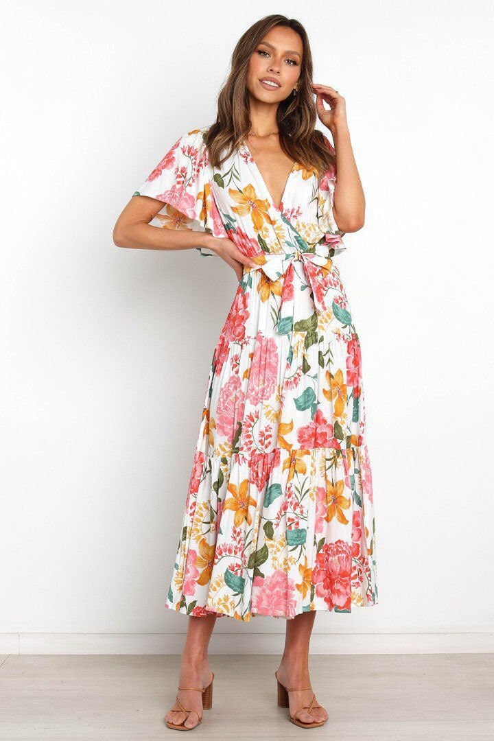 Summer Floral Print V-neck Dress for Women - Etsy