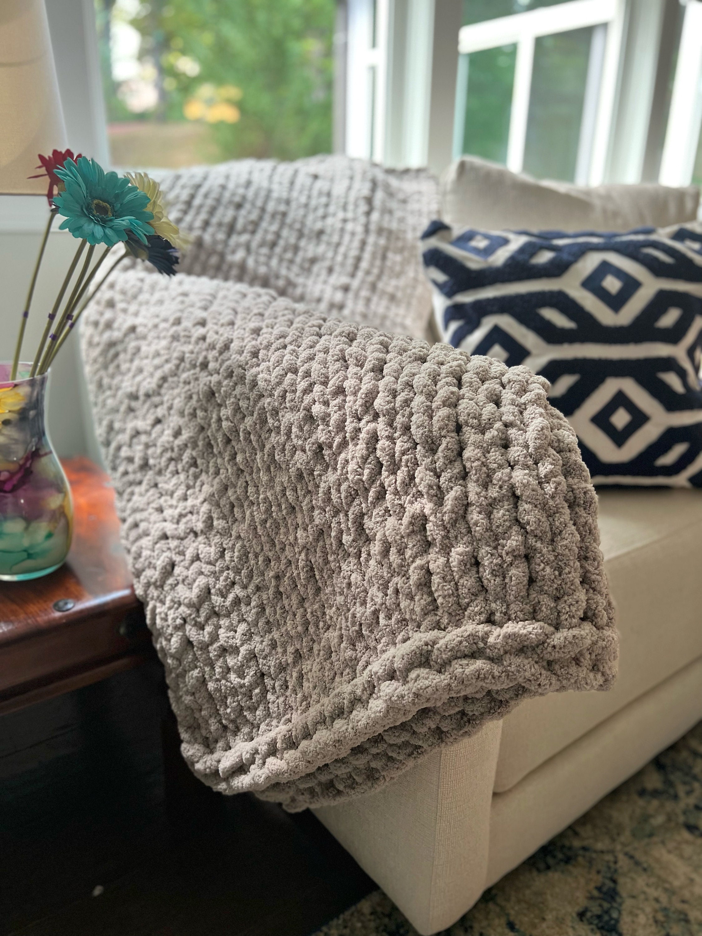 CHUNKY KNIT BLANKET Soft Chenille Handknit Throw Chunky Etsy