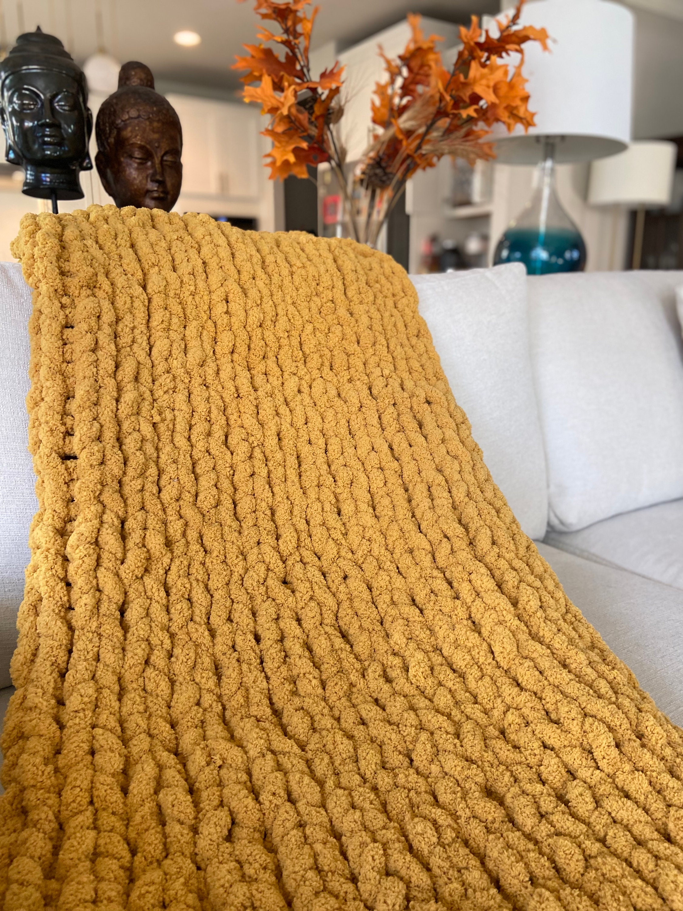 CHUNKY KNIT BLANKET Soft Chenille Handknit Throw Chunky Etsy