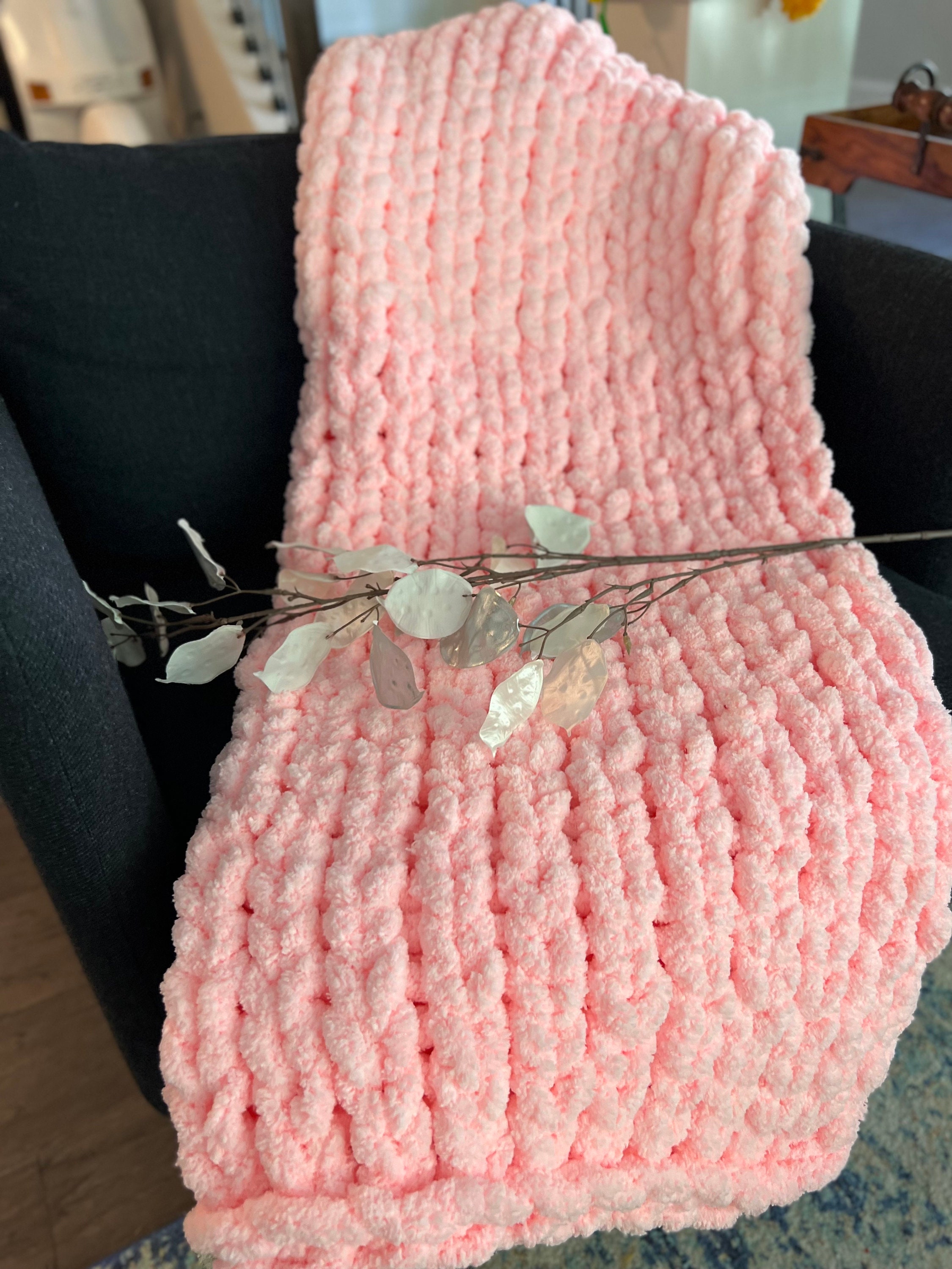 CHUNKY KNIT BLANKET Soft Chenille Handknit Throw Chunky Etsy