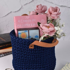 CROCHET STORAGE BASKET, Hand-crocheted, Decorative Basket, Yarn basket, Multi-purpose Organizer, for Bathroom, Craft room, , Entry way, image 4