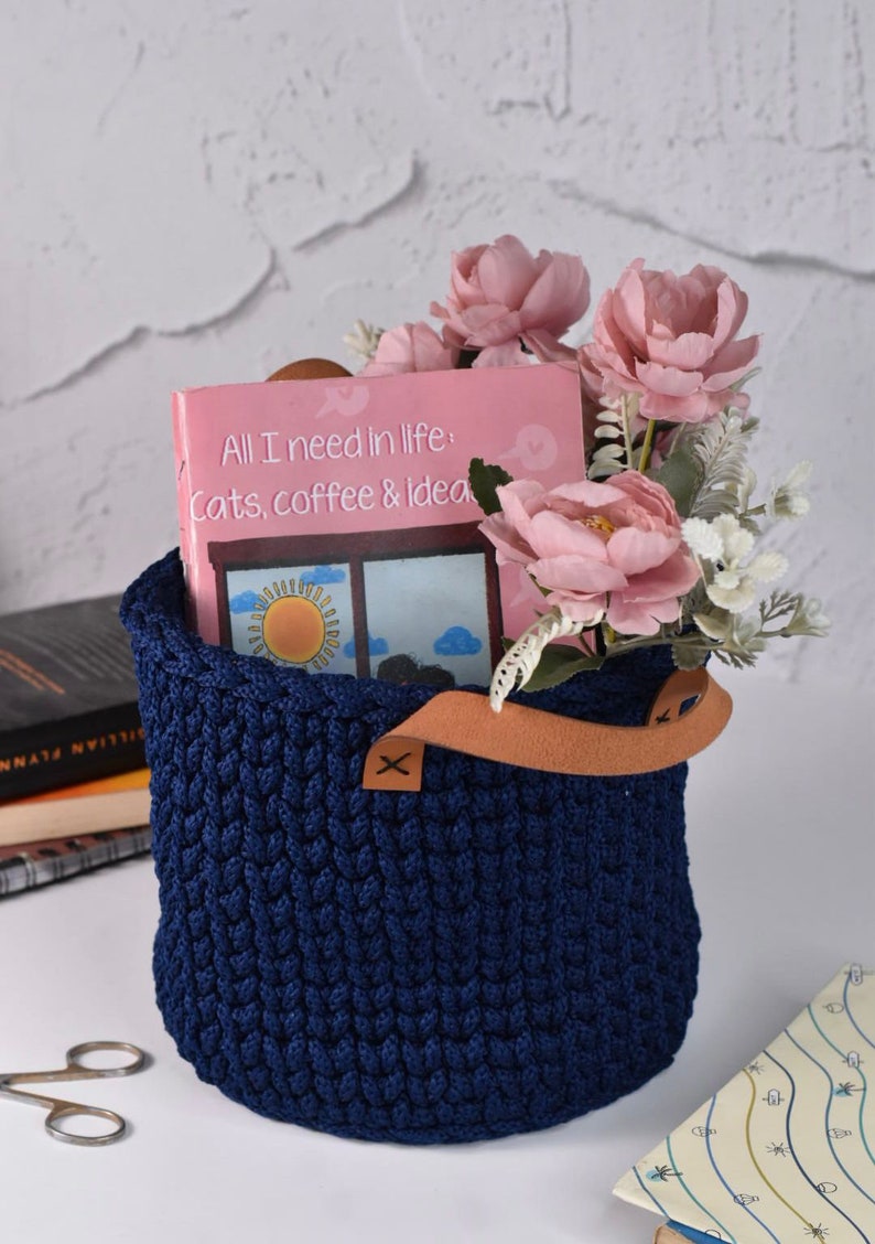 CROCHET STORAGE BASKET, Hand-crocheted, Decorative Basket, Yarn basket, Multi-purpose Organizer, for Bathroom, Craft room, , Entry way, image 4