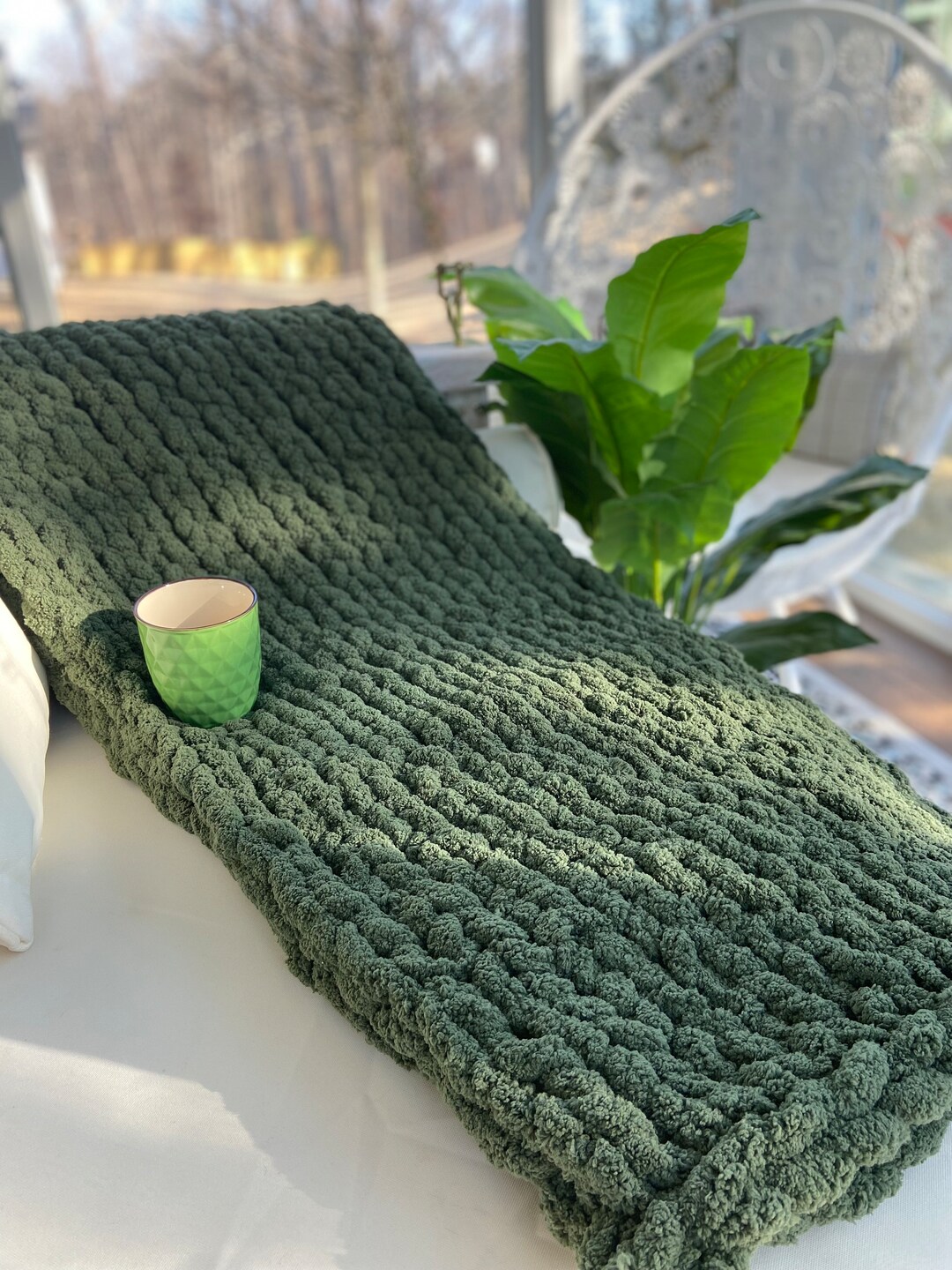 CHUNKY KNIT BLANKET Soft Chenille Handknit Throw Chunky Blanket Couch