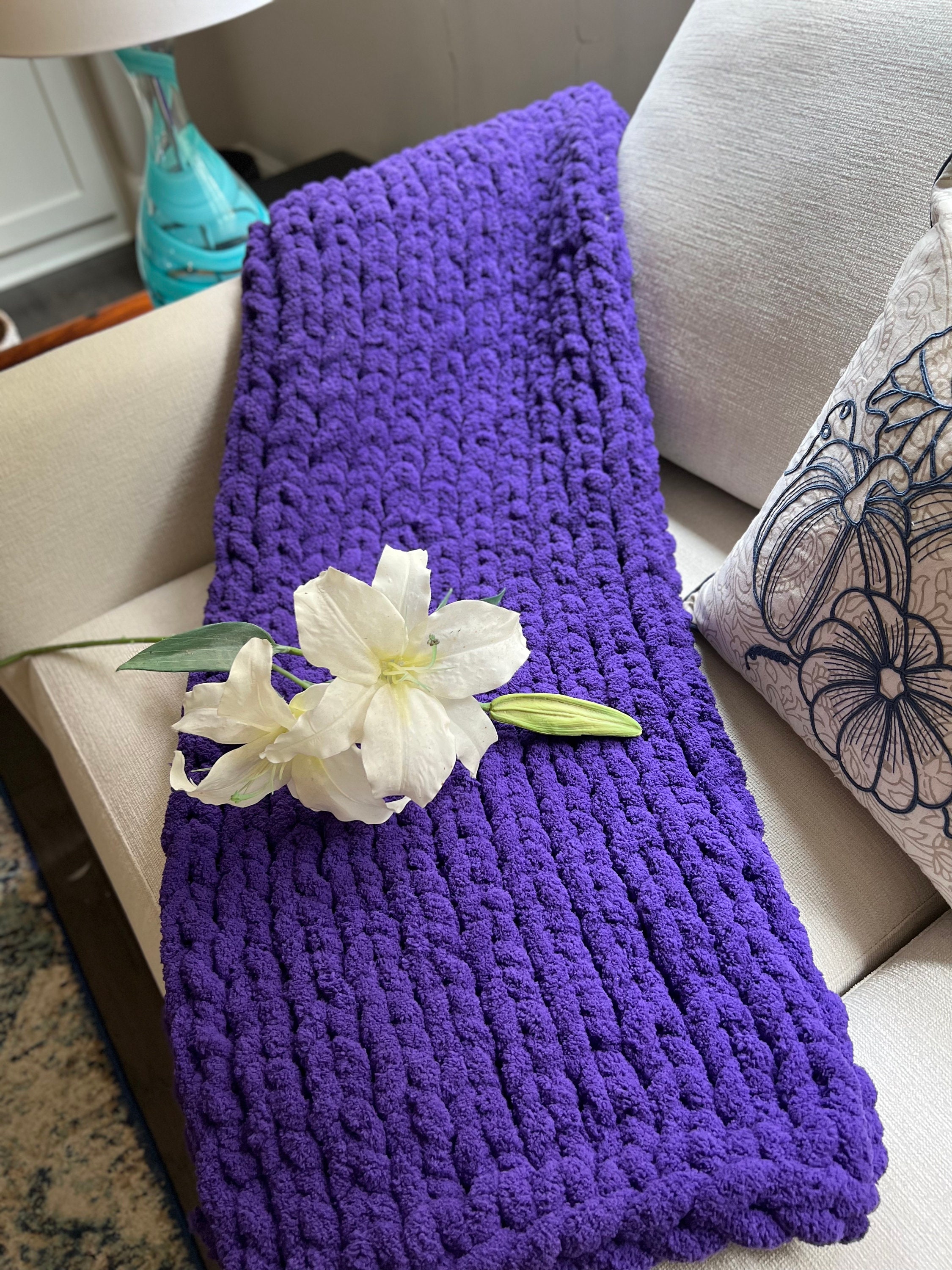 CHUNKY KNIT BLANKET Soft Chenille Handknit Throw Chunky Etsy