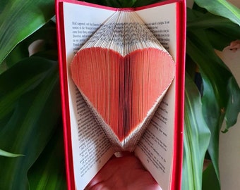 Folded book Art Heart with colour Red green blue or brown