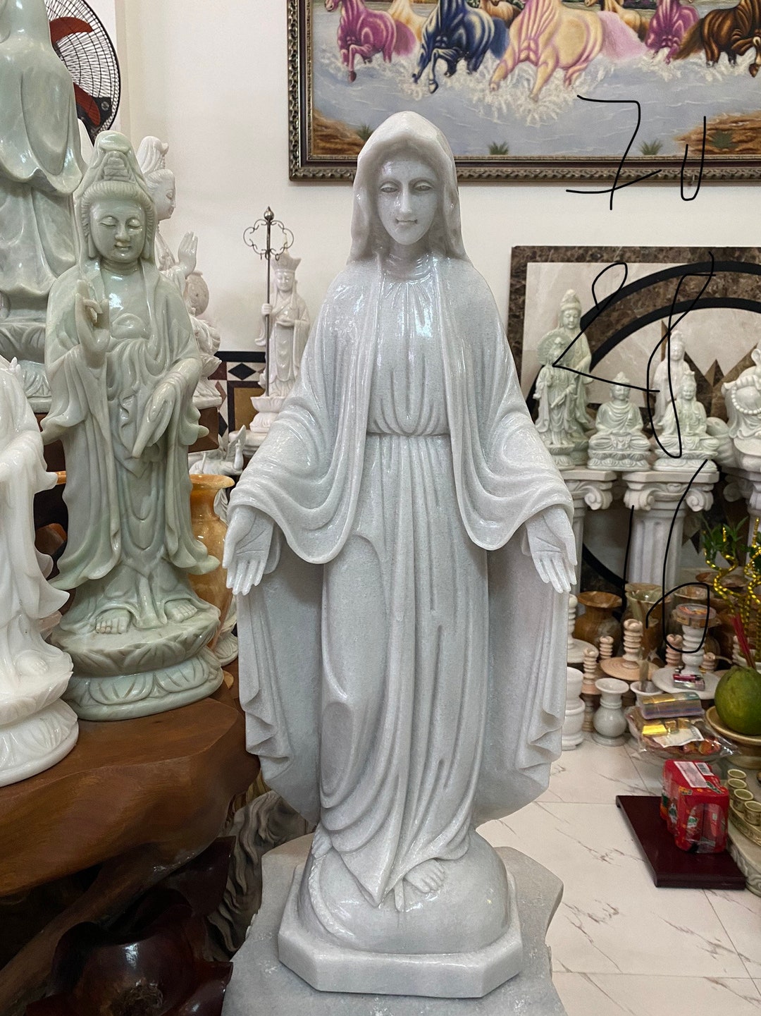 Virgin Mary Stone Statue Religious Statues 70cm27.5in Handmade