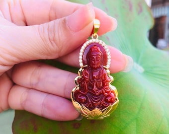 AAA Pink Jade Buddha Pendant Necklace Crystal Gemstone Charm Necklace Jewelry 18K Gold Kwan Yin Buddha Peace Buddha Good luck
