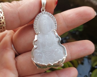 Silver Buddha Hänge Buddha Smycken Medicin Buddha Halsband Sittande Buddha Sterling Smycken Lyckobuddha Naturlig AA Jade Kristall