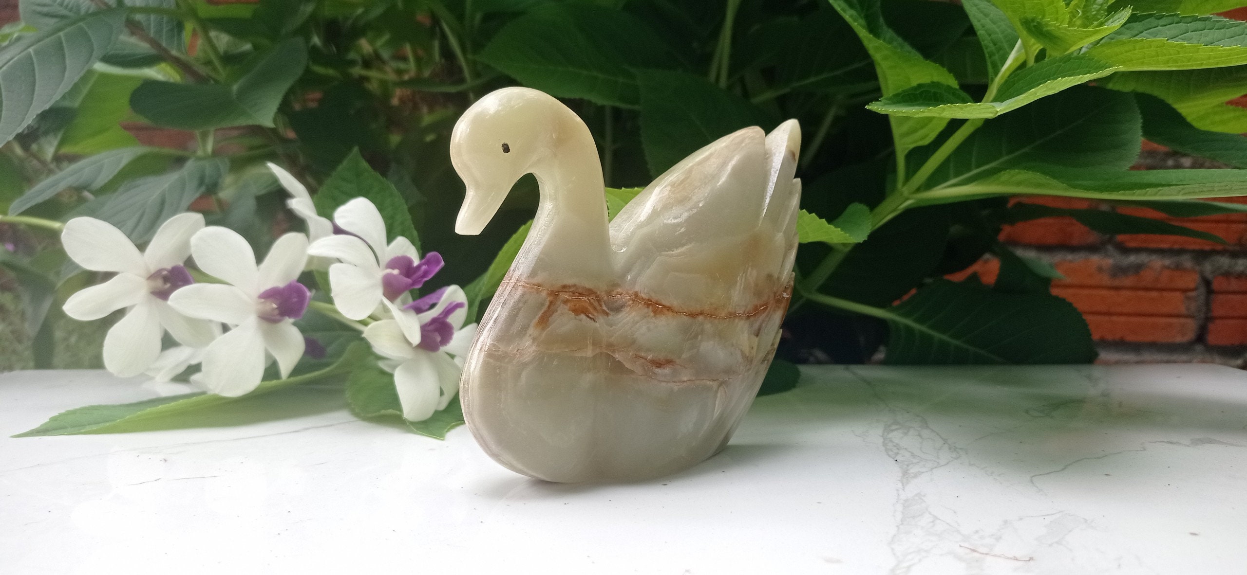 白鳥 - オニキス 白鳥 - 白鳥の置物 - 庭の白鳥 - 白鳥の像 動物の置物 