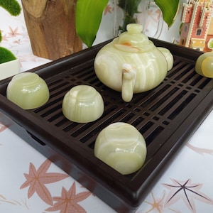 Teapot Jade Teapot cup Handmade Tea pot Birthday gift Anniversary gift Tea Set Teapot with 6 cups Onyx Teapot