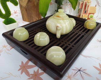 Teapot Jade Teapot cup Handmade Tea pot Birthday gift Anniversary gift Tea Set Teapot with 6 cups Onyx Teapot