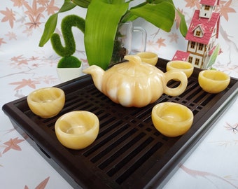 Tea Set Teapot Set  Handmade Jade Tepot Set AAA Natural Jade Healing Stone Wedding Gift Anniversary Gift Father Gift Christmas Gift