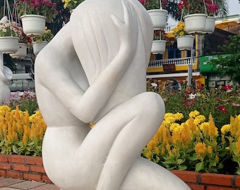 Woman art stone statue garden figurines outdoor decoration natural solid marble in Vietnam