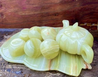 Large Onyx Teapot and cups VIntage teapot set Vintage pot and cups Natural Onyx Gift for Father Gift for Him Anniversary Gift