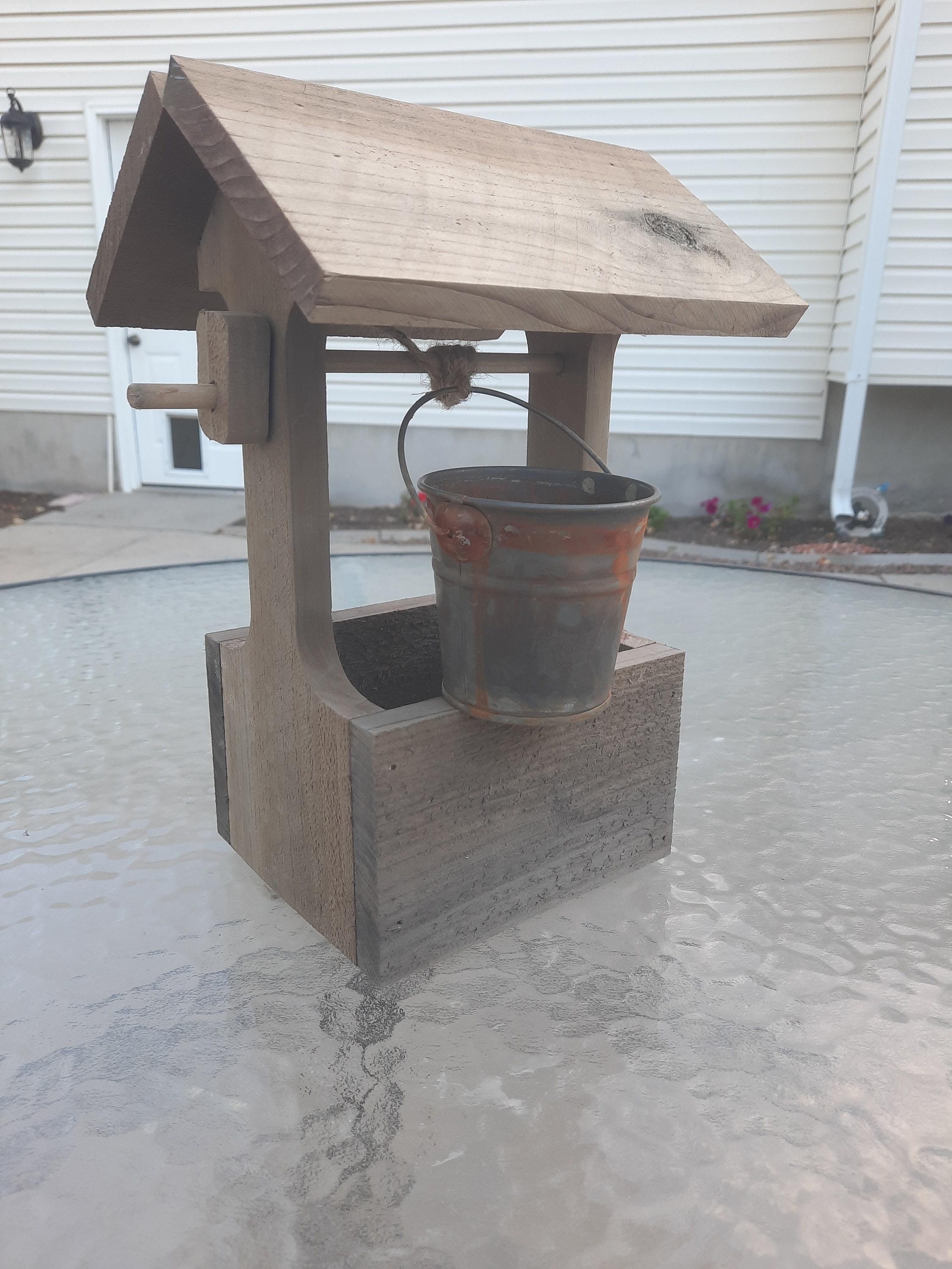 Aged Cedar Wishing Well With Old Pail Etsy