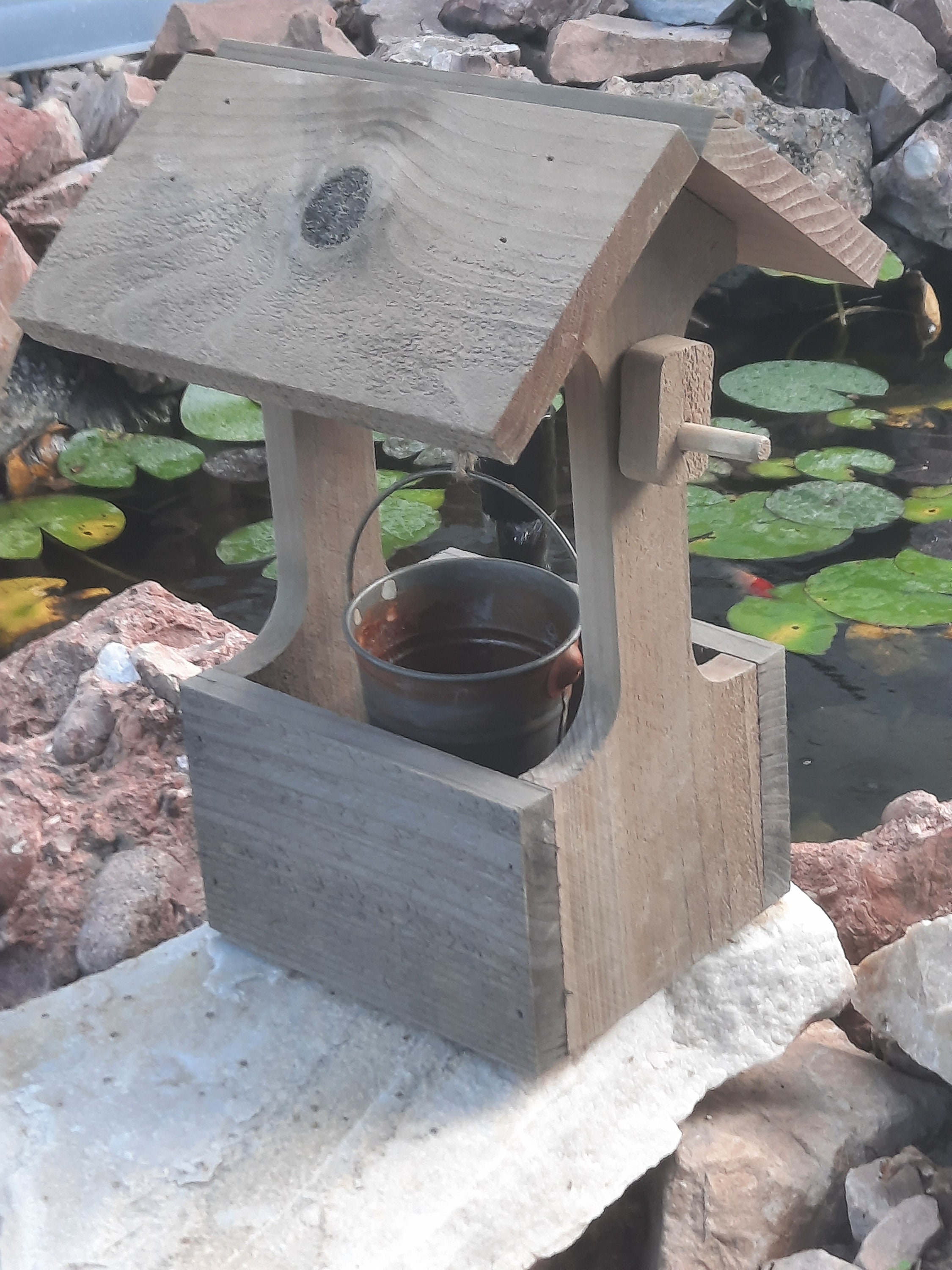 Aged Cedar Wishing Well With Old Pail Etsy