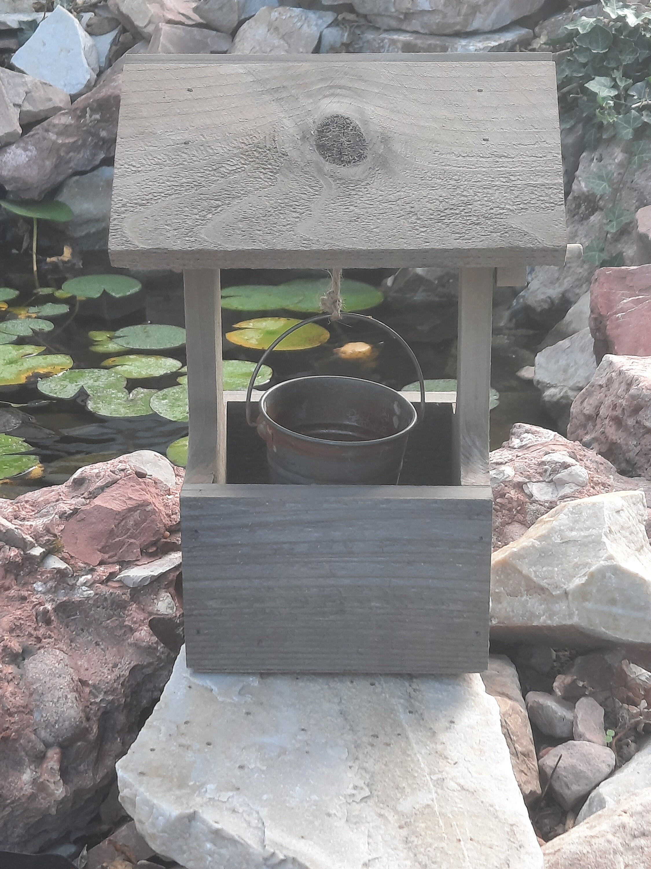 Aged Cedar Wishing Well With Old Pail Etsy