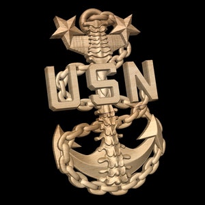 U. S. Navy E7  E8, E9, Chief Petty and Blank anchor with chain and spine, plus Star USN  for CNC Carving and 3d Printing 3d stl